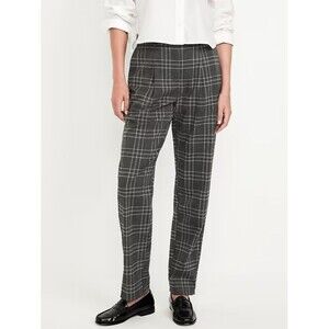 Old Navy Taylor Relaxed Slim Trouser Pants Women XS Petite Gray Plaid PleatedNEW
